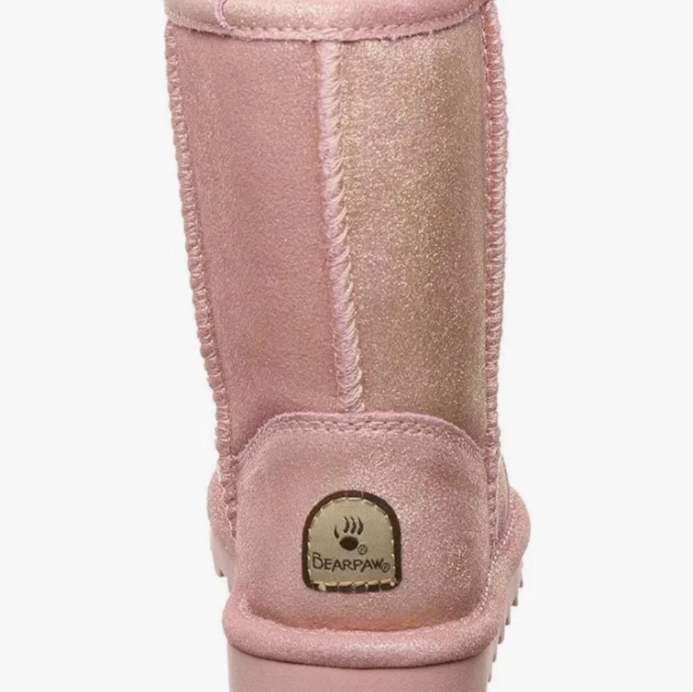 BEARPAW Elle Exotic Youth Classic Suede Pink Glitter boots new